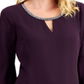 JM Collection Women's Bell Sleeve Rhinestone Neck Top Dark Purple Size X-Large