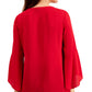 JM Collection Women's Bell Sleeve Rhinestone Neck Top Red Size Large