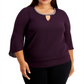 JM Collection Women's Bell Sleeve Embellished Trim Blouse Purple Size 2X