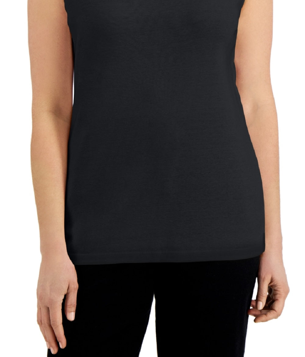 Karen Scott Women's Cotton Scoop Neck Top Black Size Small