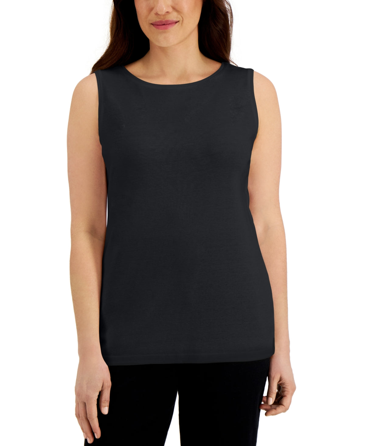 Karen Scott Women's Cotton Scoop Neck Top Black Size Small
