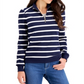 Charter Club Women's Cotton Striped Zip Neck Top Blue Size Petite L