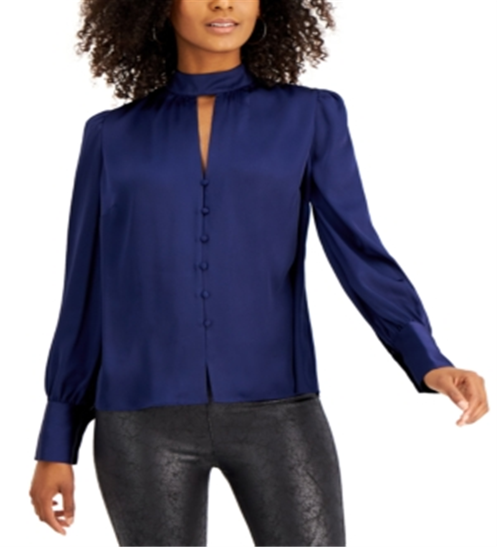 Bar III Women's Keyhole Cutout Blouse Blue Size Medium