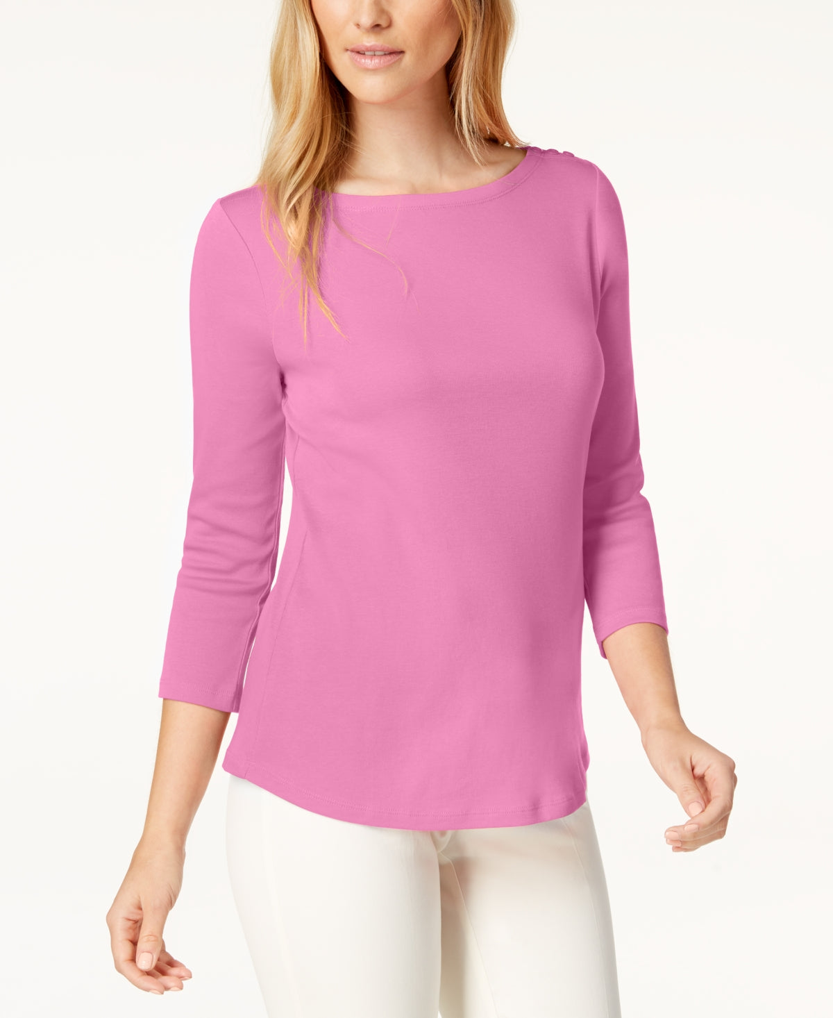 Charter Club Women's Pima Cotton Boat Neck Top Pink Size Small