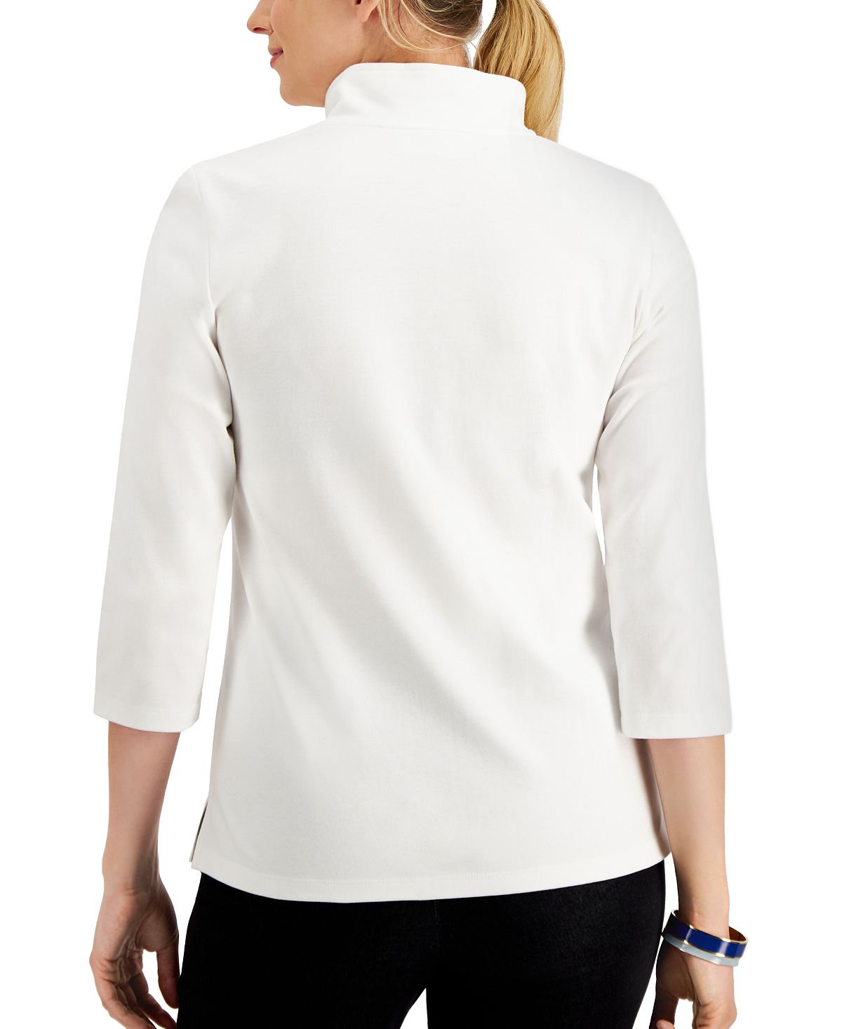 Karen Scott Women's Cotton Zip Neck Top White Size X-Small