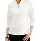 Karen Scott Women's Cotton Zip Neck Top White Size Medium
