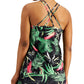 ID Ideology Women's Pastel Palms Strappy Tank Top Black Size XX-Large