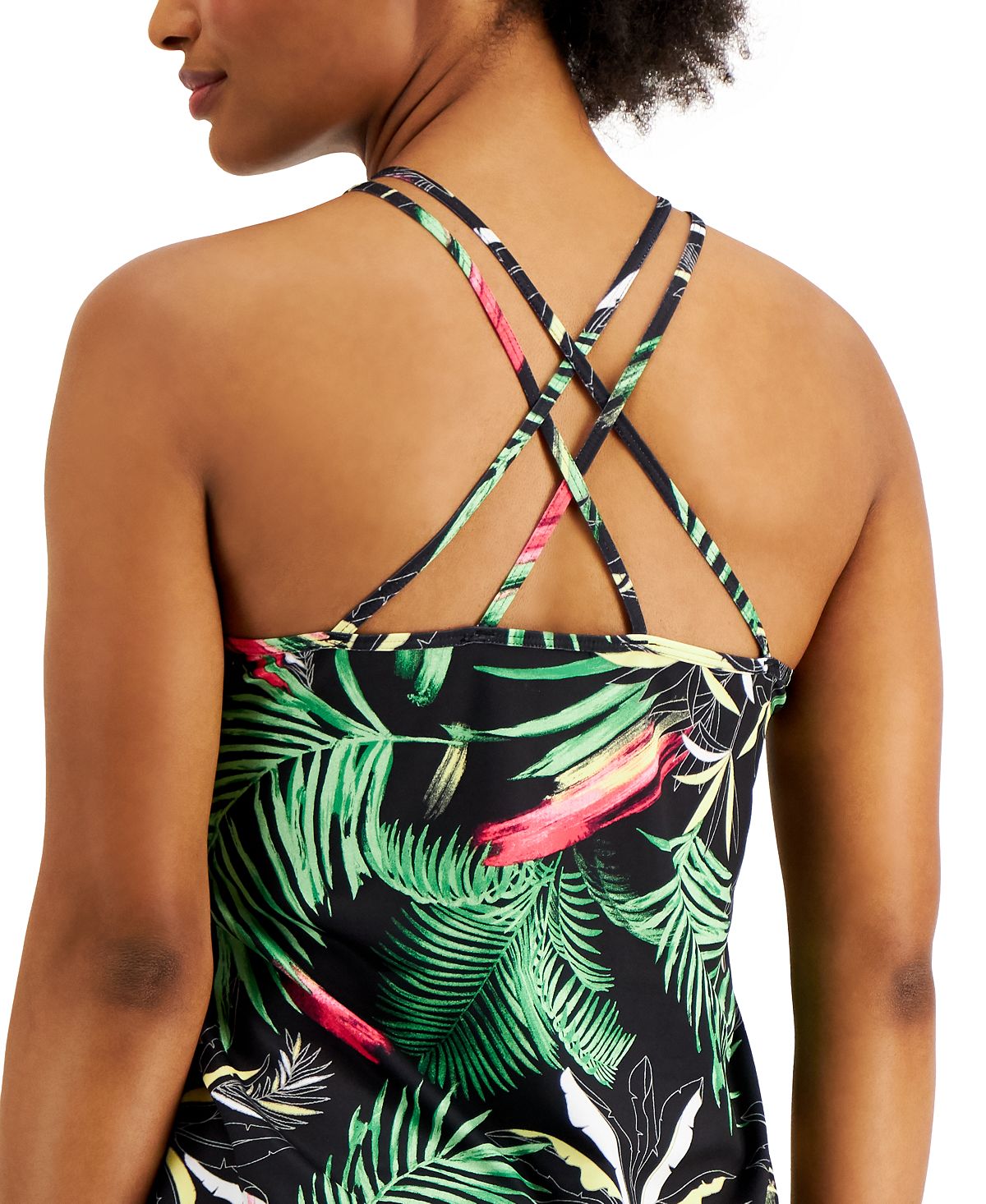 ID Ideology Women's Pastel Palms Strappy Tank Top Black Size XX-Large