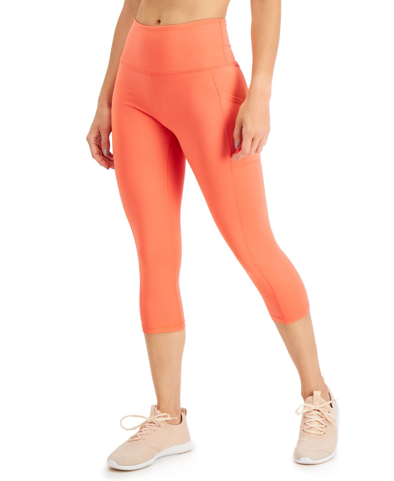 ID Ideology Women's High Rise Side Pocket Cropped Leggings Orange Size Medium