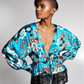 INC International Concepts Women's Beaded Fringe Kimono Blouse Blue Size Small