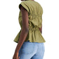 INC International Concepts Women's Ruched Cotton V Neck Blouse Green Size X-Small