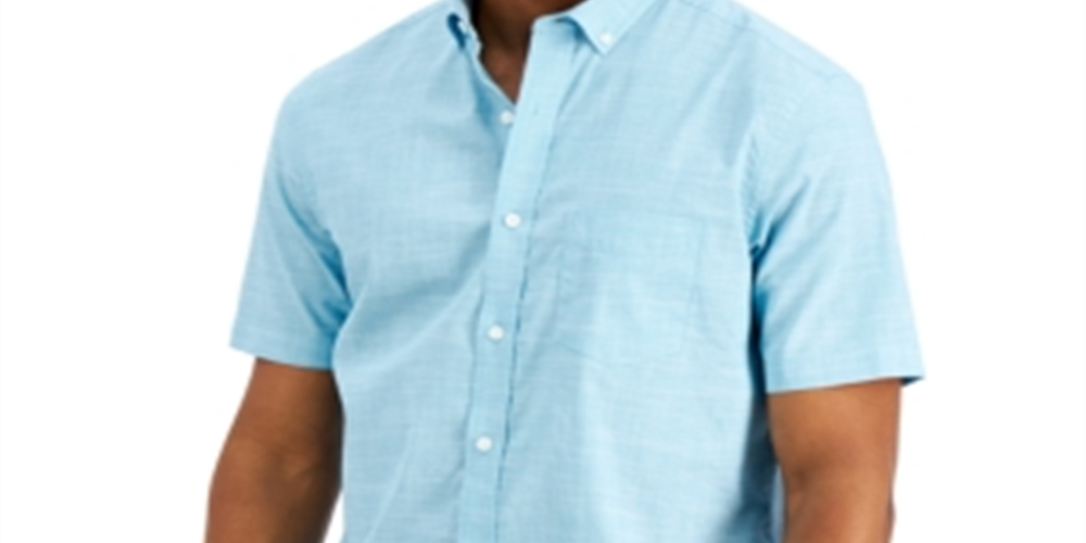 Club Room Men's Texture Check Stretch Cotton Shirt Blue Size Medium