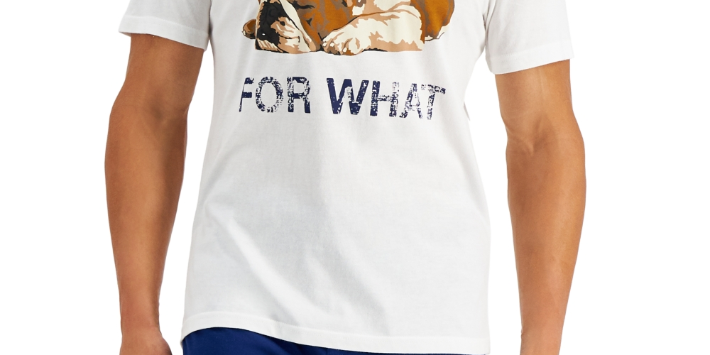 Club Room Men's 2 Pc Napping Bulldog Graphic Pajama T-Shirt & Shorts Set White Size XX-Large