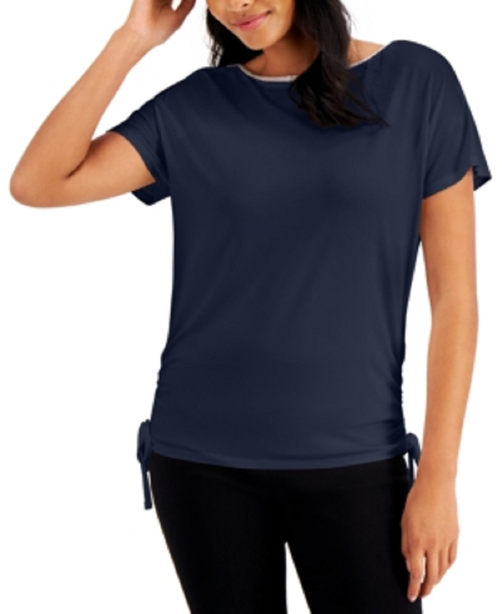 JM Collection Women's Side Tie Top Blue Size X-Large