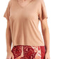 ID Ideology Women's Stretch Ribbed Short Sleeve V Neck T-Shirt Brown Size X-Small
