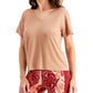 Ideology Women's Stretch Ribbed Short Sleeve V Neck T-Shirt Brown Size Medium