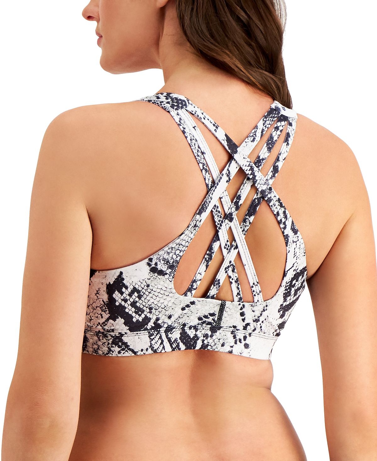 Ideology Women's Intimates Low Impact Strappy Back Animal Print Sports Bra White Size Large