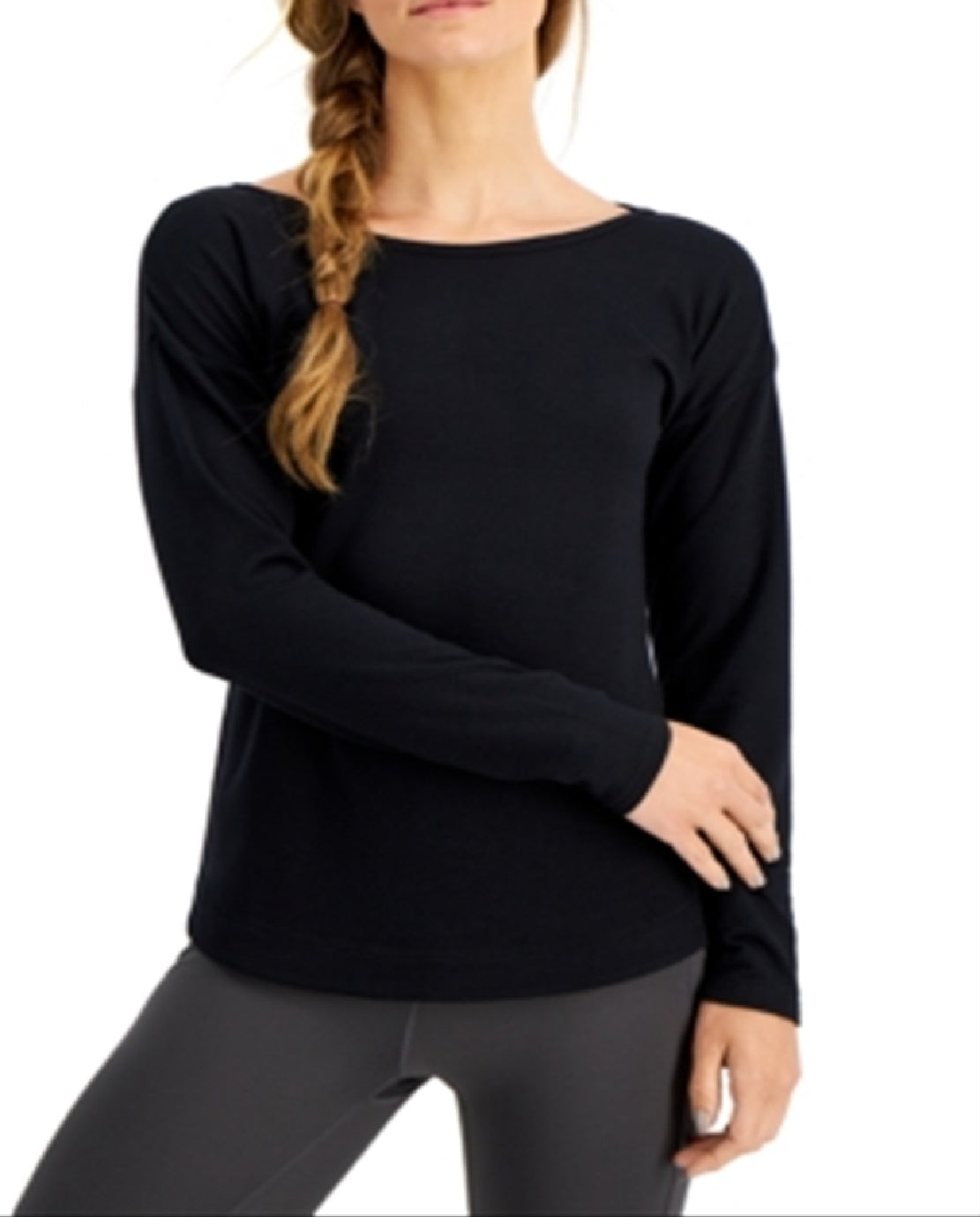 ID Ideology Women's Long Sleeve Drop Shoulder Top Black Size X-Small