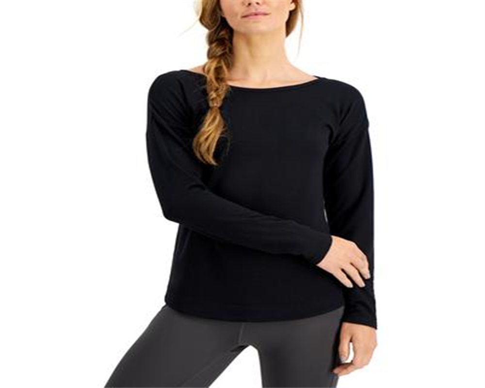 ID Ideology Women's Long Sleeve Drop Shoulder Top Black Size XX-Large