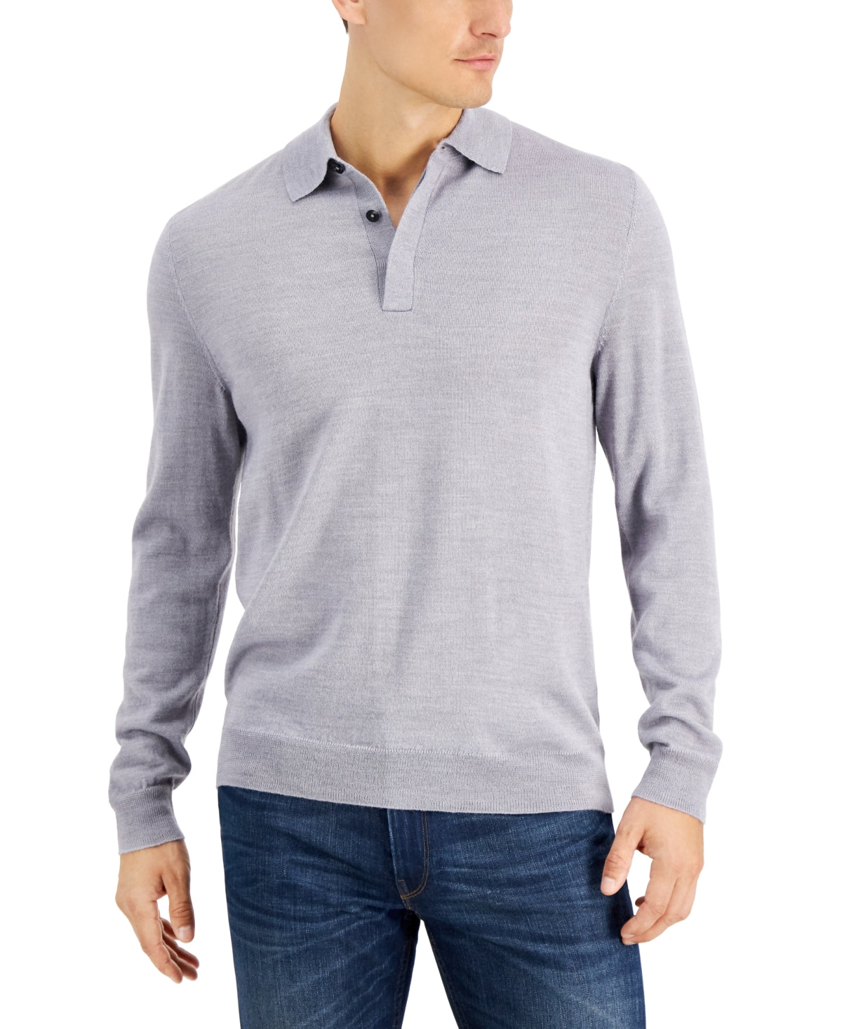 Club Room Men's Merino Wool Blend Polo Sweater Gray Size Large