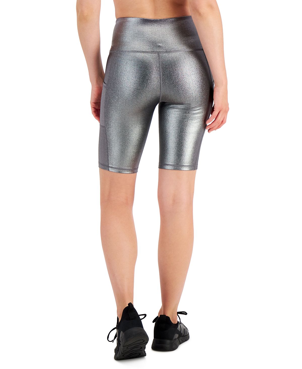 Ideology Women's Metallic Bike Shorts Grey Size Large