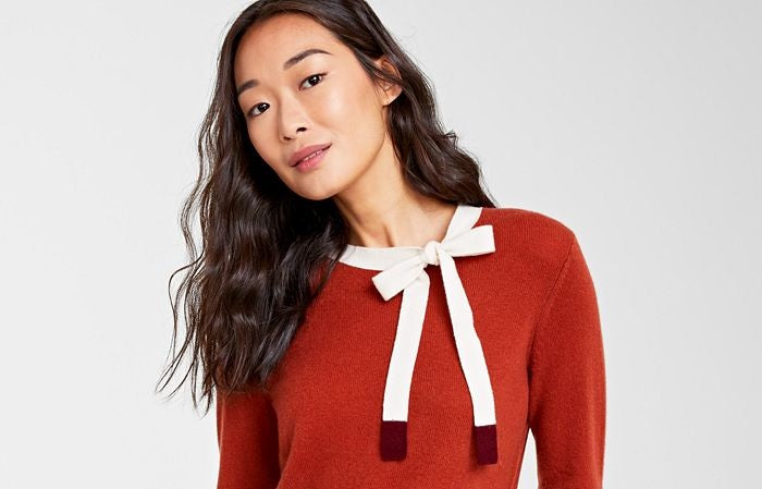Charter Club Women's Bow Detail Cashmere Sweater Red Size Large