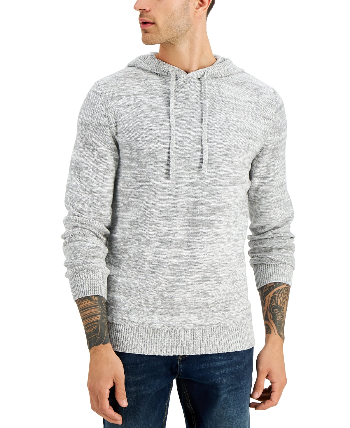 Sun + Stone Men's Solid Marled Hooded Sweater Gray Size Large