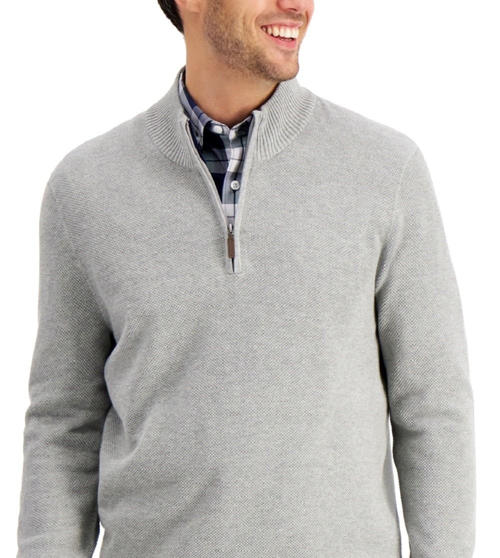 Club Room Men's Quarter Zip Textured Cotton Sweater Gray Size Medium