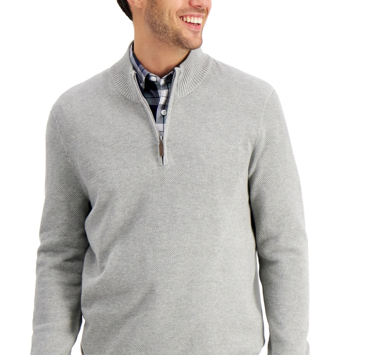 Club Room Men's Quarter Zip Textured Cotton Sweater Gray Size Size Large
