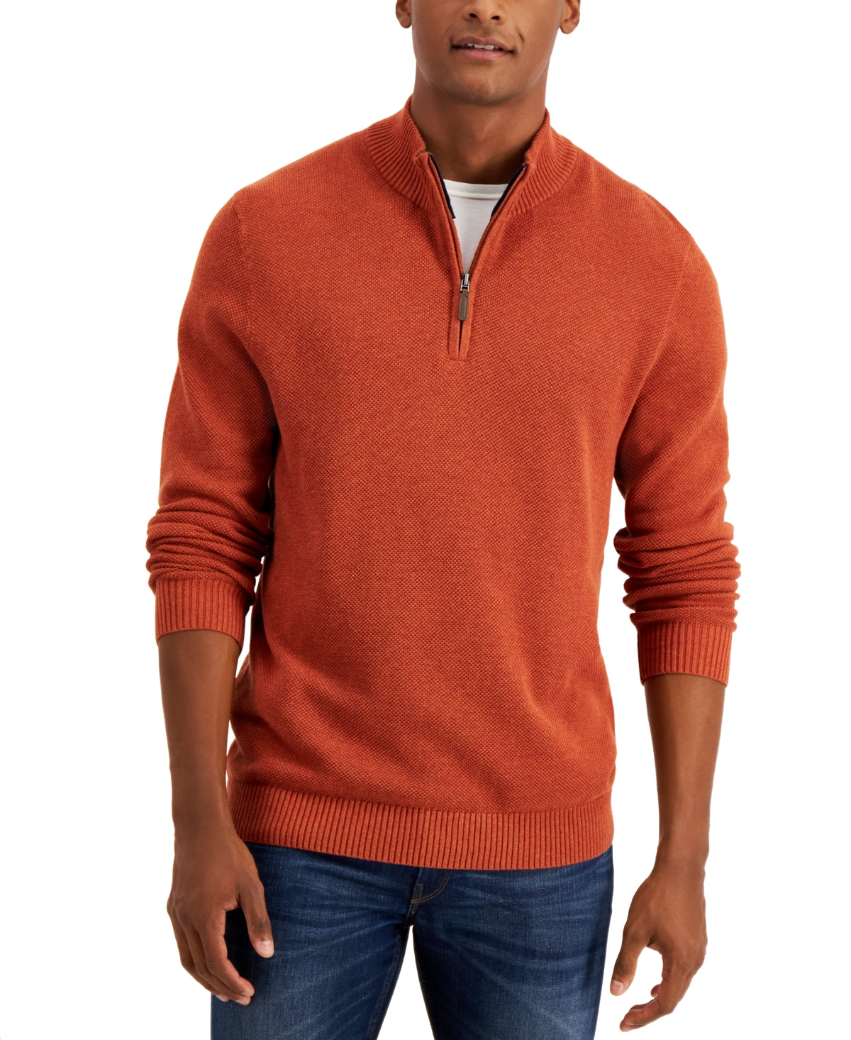Club Room Men's Quarter Zip Textured Cotton Sweater Orange Size XX-Large