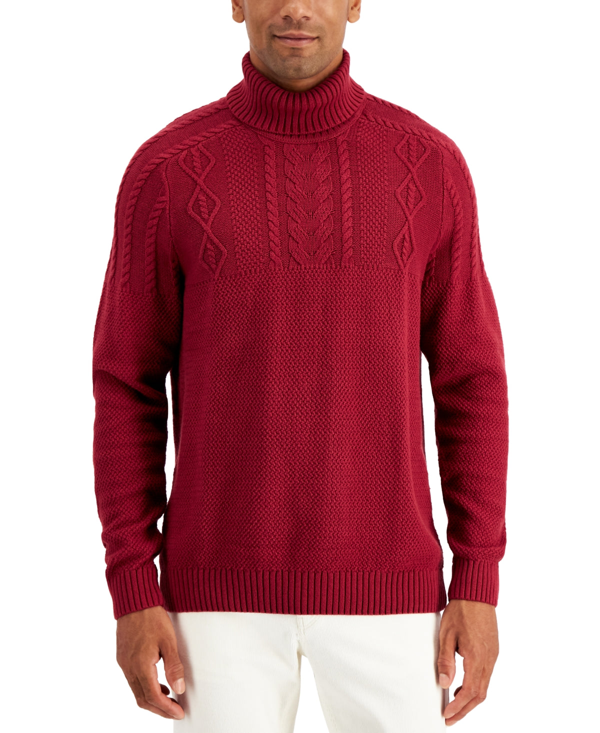 Club Room Men's Chunky Cable Knit Turtleneck Sweater Red Size X-Large