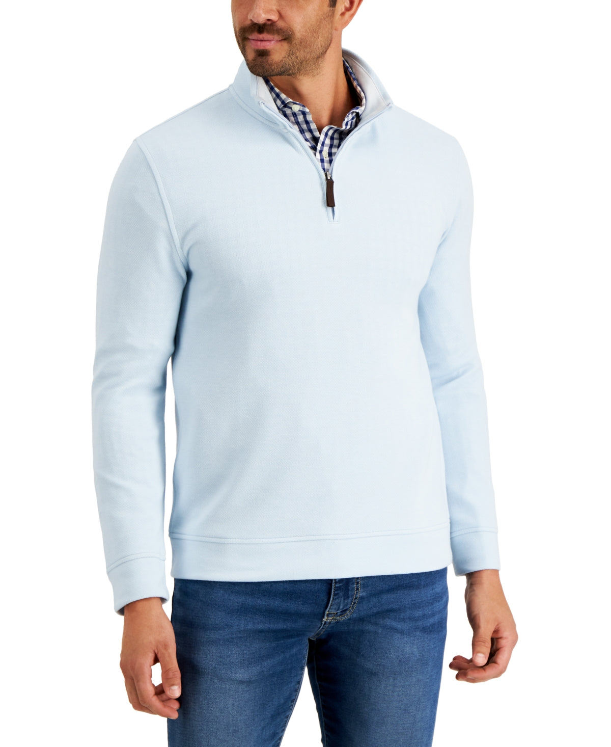 Club Room Men's Birdseye Quarter Zip Pullover Blue Size XX-Large