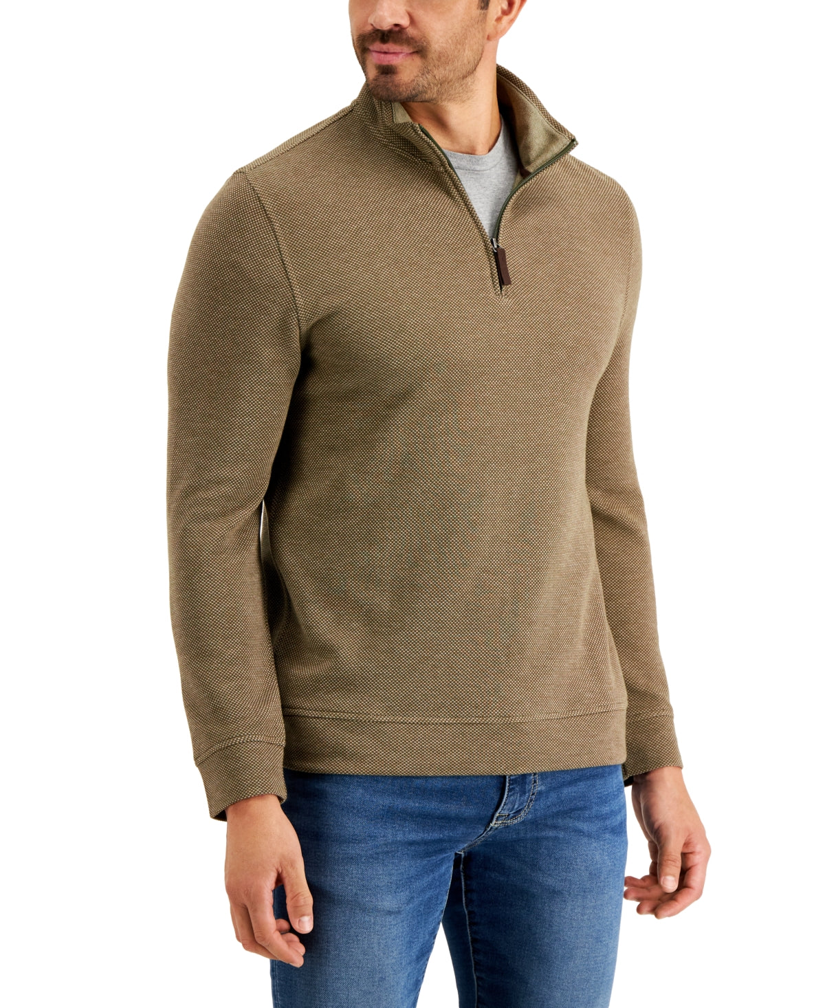 Club Room Men's Birdseye Quarter Zip Pullover Green Size XX-Large