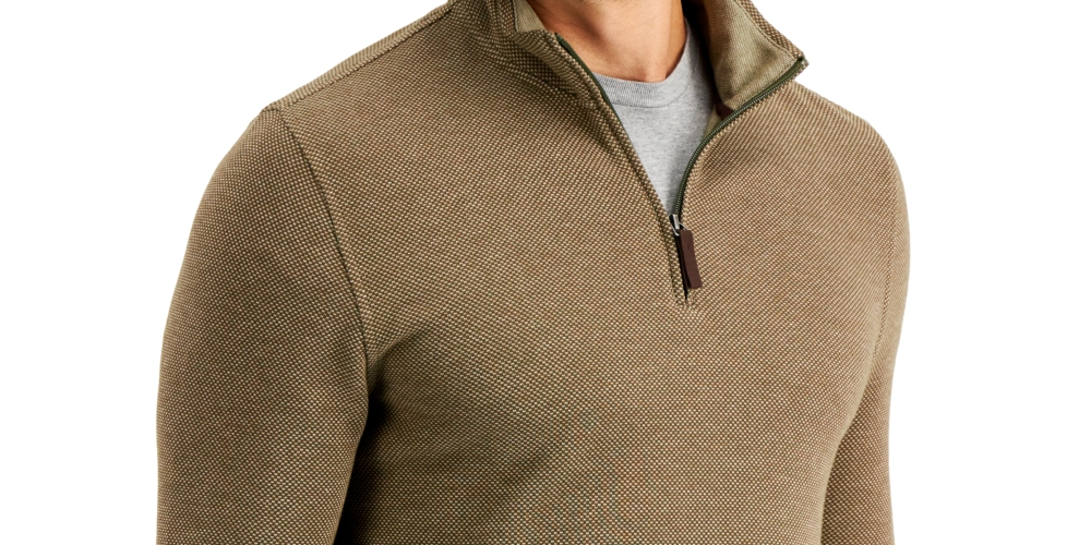 Club Room Men's Birdseye Quarter Zip Pullover Green Size XX-Large