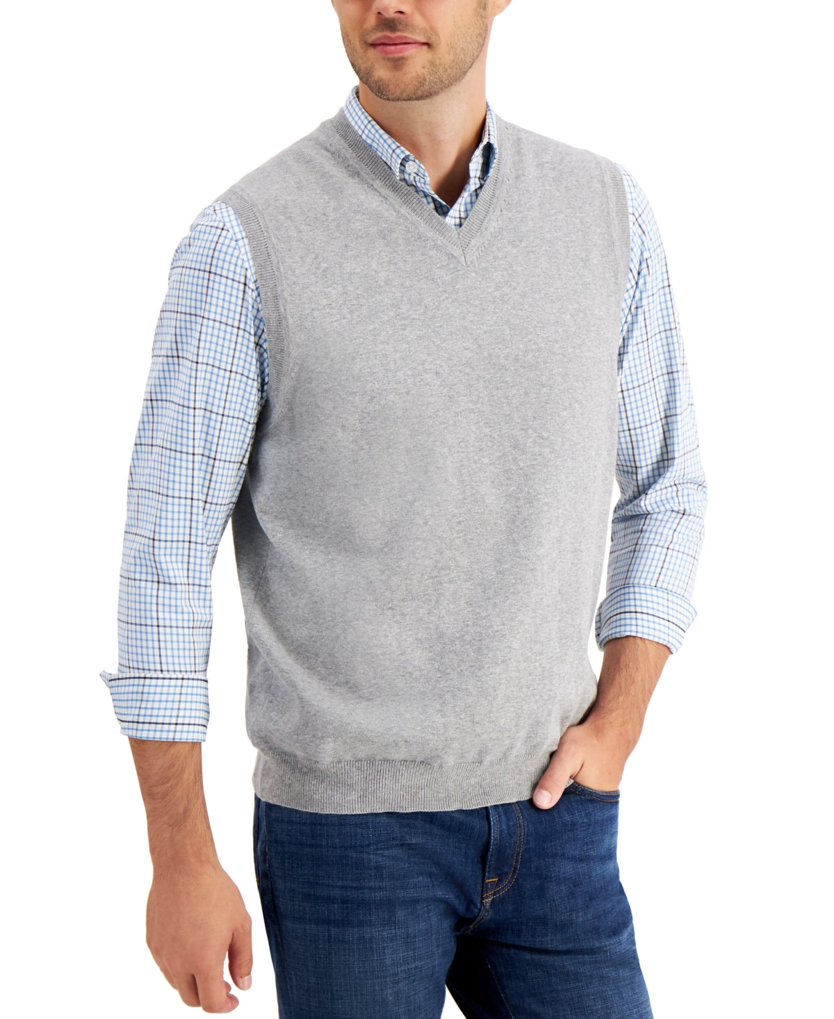 Club Room Men's Solid V Neck Sweater Vest Gray Size Medium