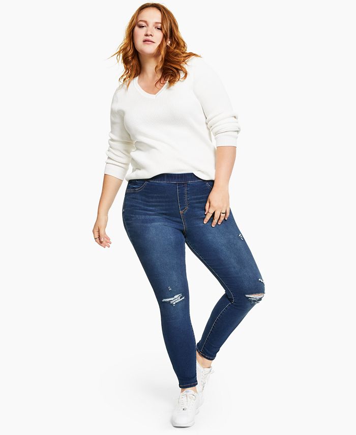 Style & Co Women's Distressed Jeggings Blue Size 18W