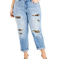 INC International Concepts Women's Rip & Repair Boyfriend Jeans Blue Size 24W