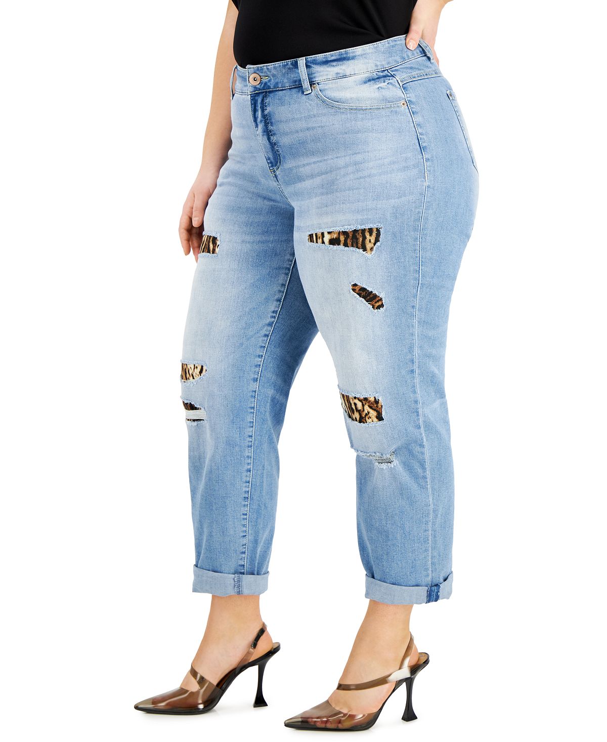 INC International Concepts Women's Rip & Repair Boyfriend Jeans Blue Size 24W