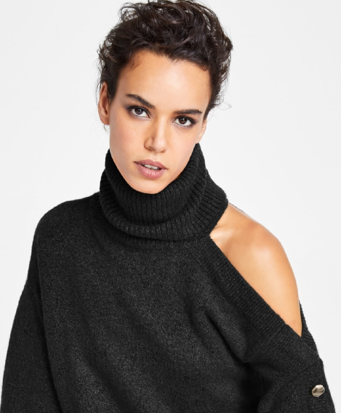INC International Concepts Women's Cold Shoulder Turtleneck Sweater Black Size Small