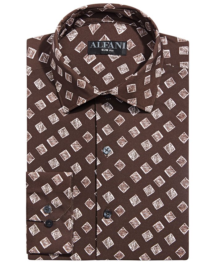 Alfani Men's Slim Fit 4 Way Stretch Dress Shirt Brown 32X33