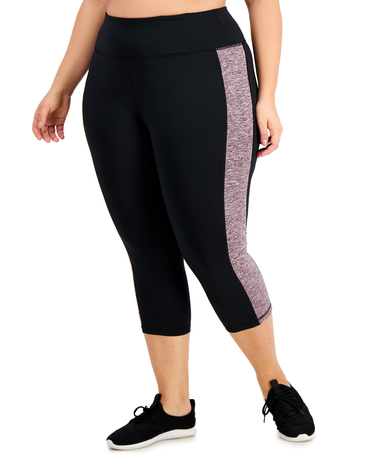 Ideology Women's Stretch Pocketed Color Block Active Wear Capri Leggings Black Size 1X