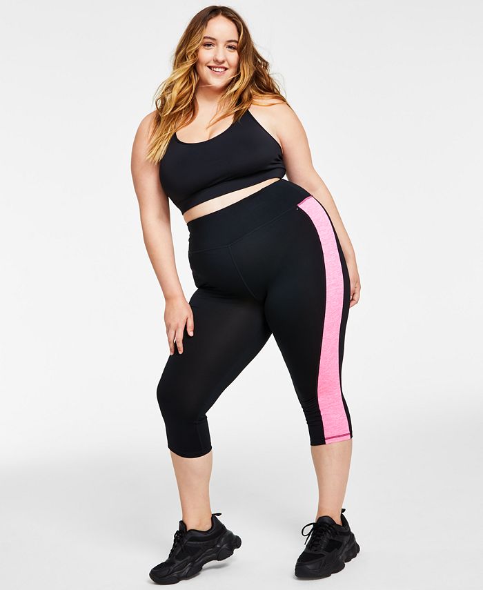 Ideology Women's Stretch Pocketed Color Block Active Wear Capri Leggings Black Size 2X