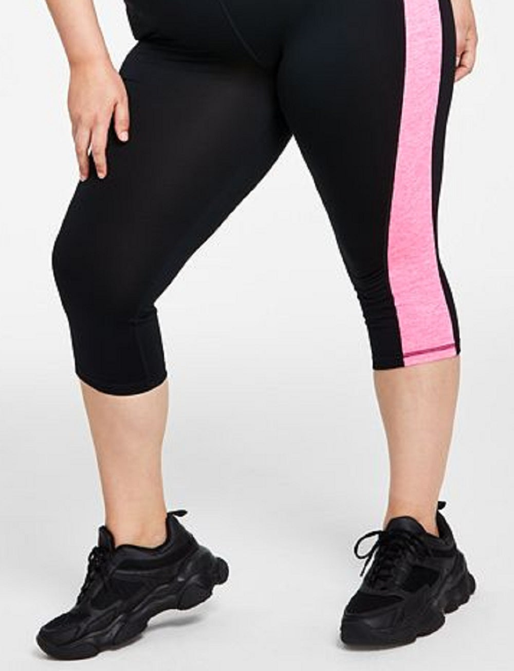 Ideology Women's Stretch Pocketed Color Block Active Wear Capri Leggings Black Size 2X