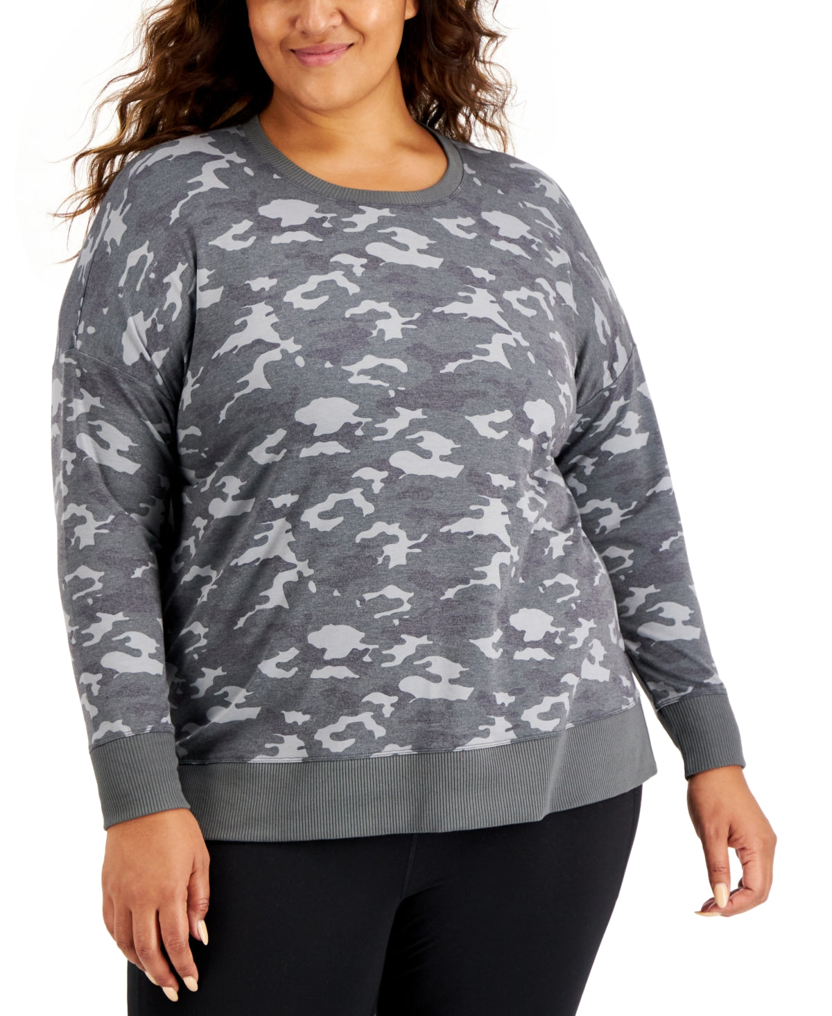 ID Ideology Women's Camo Print Sweatshirt Gray Size 2X