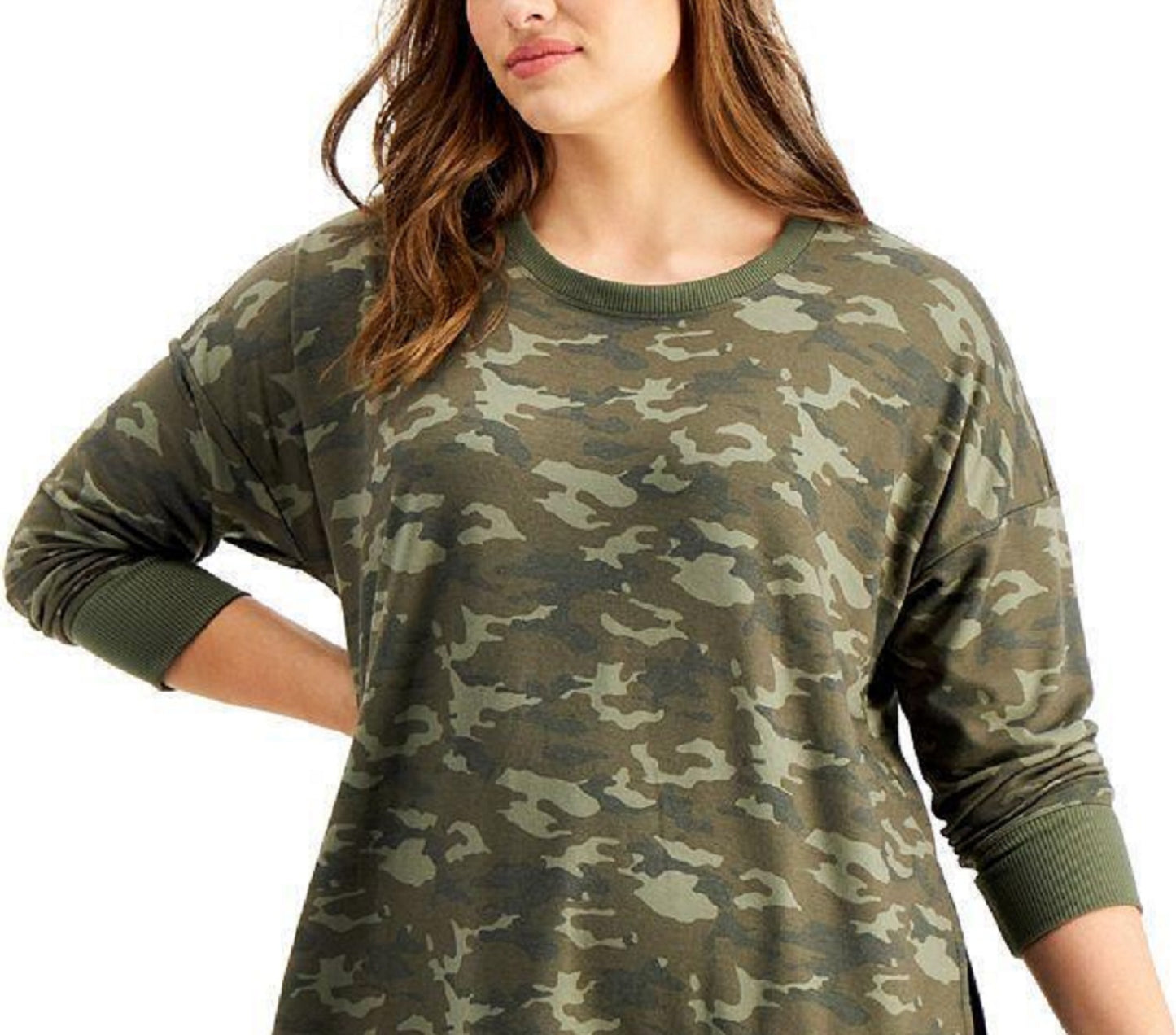 Ideology Women's Vintage Emerald Camo Plus Camo Print Sweatshirt Green Size 3X