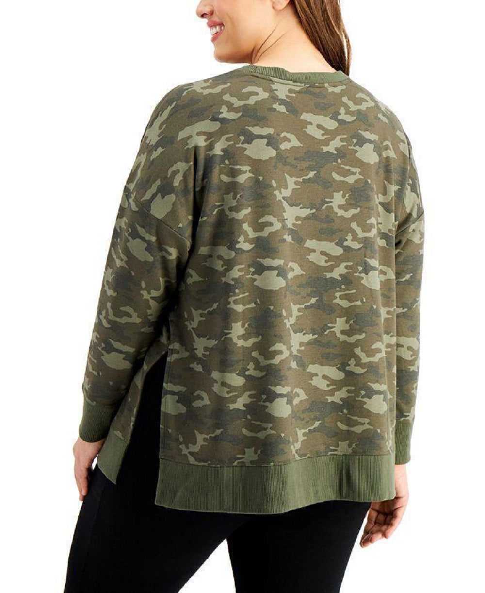 Ideology Women's Vintage Emerald Camo Plus Camo Print Sweatshirt Green Size 3X