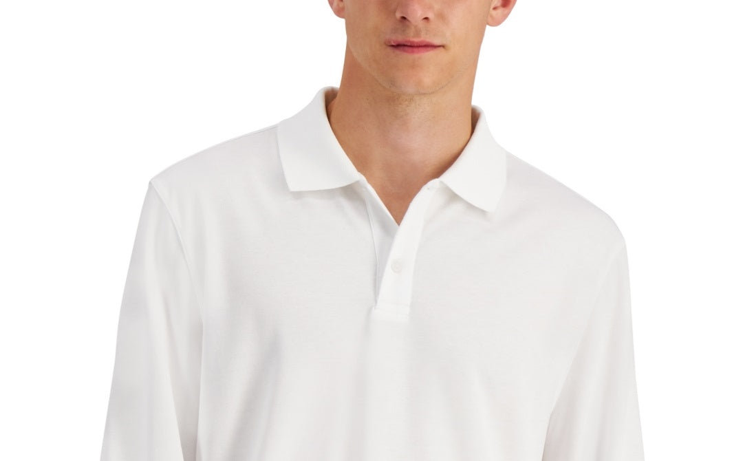 Alfani Men's Regular Fit Solid Long Sleeve Supima Polo Shirt White Size X-Large