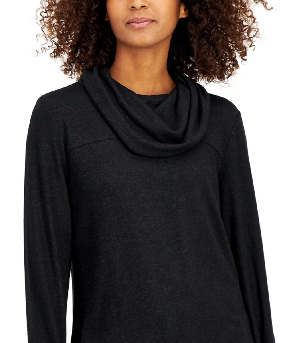 ID Ideology Women's Mushy Knit Cowlneck Top Black Size Small