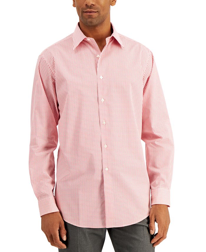 Club Room Men's Regular Fit Check Dress Shirt Red Size X-Large