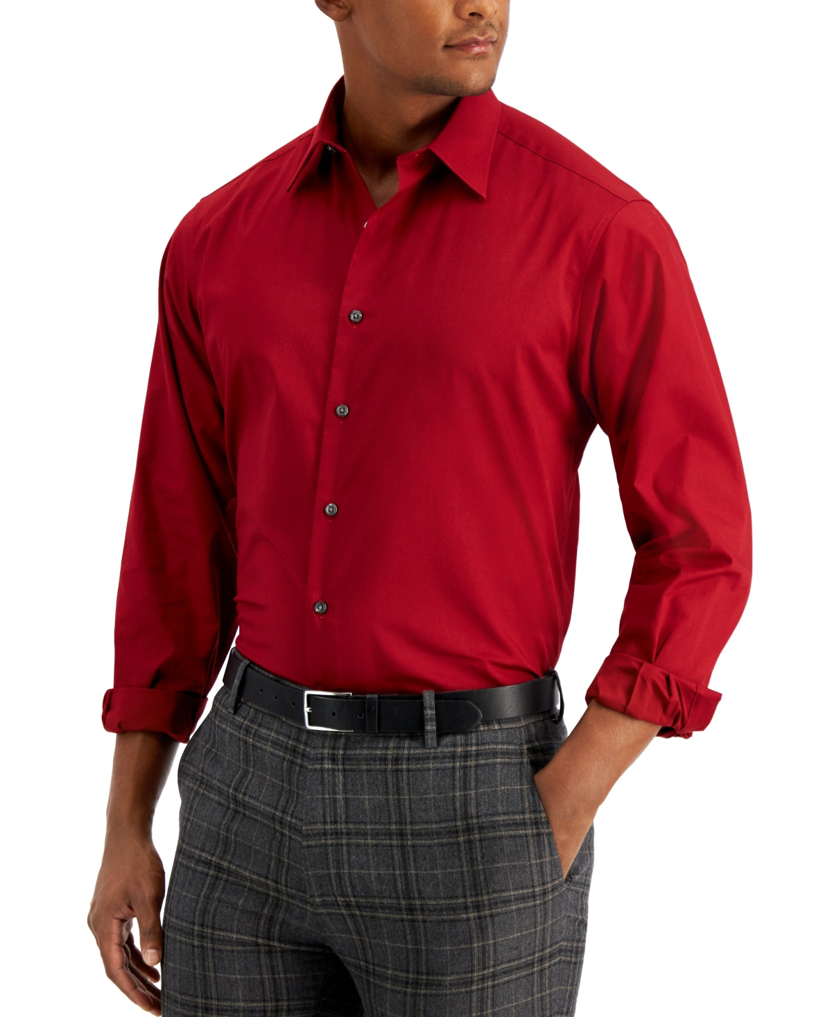 Club Room Men's Regular Fit Solid Dress Shirt Red Size Large